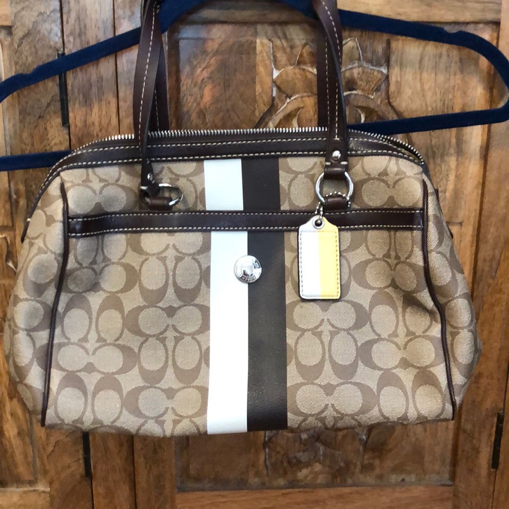 Coach Purse - Yellow/White Stripe Monogram Tote